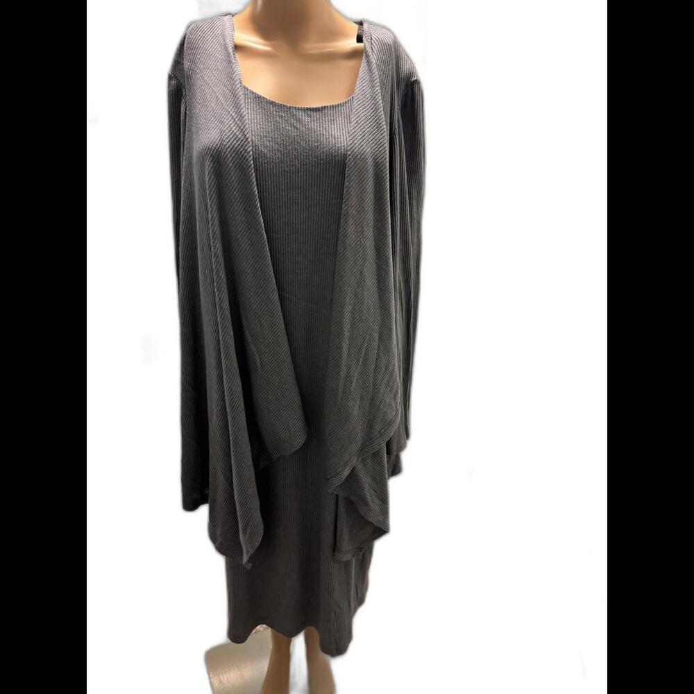 Avenue Chic Gray Knitted Dress with Open-Front Attached Cardigan SZ 22-24